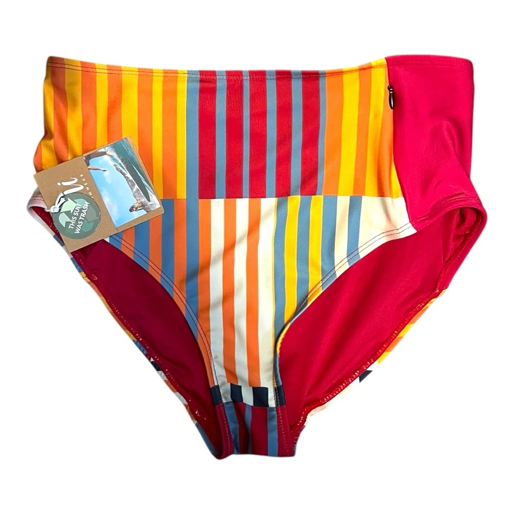 High-Waist Striped Women’s Swim Bottoms in Multicolor